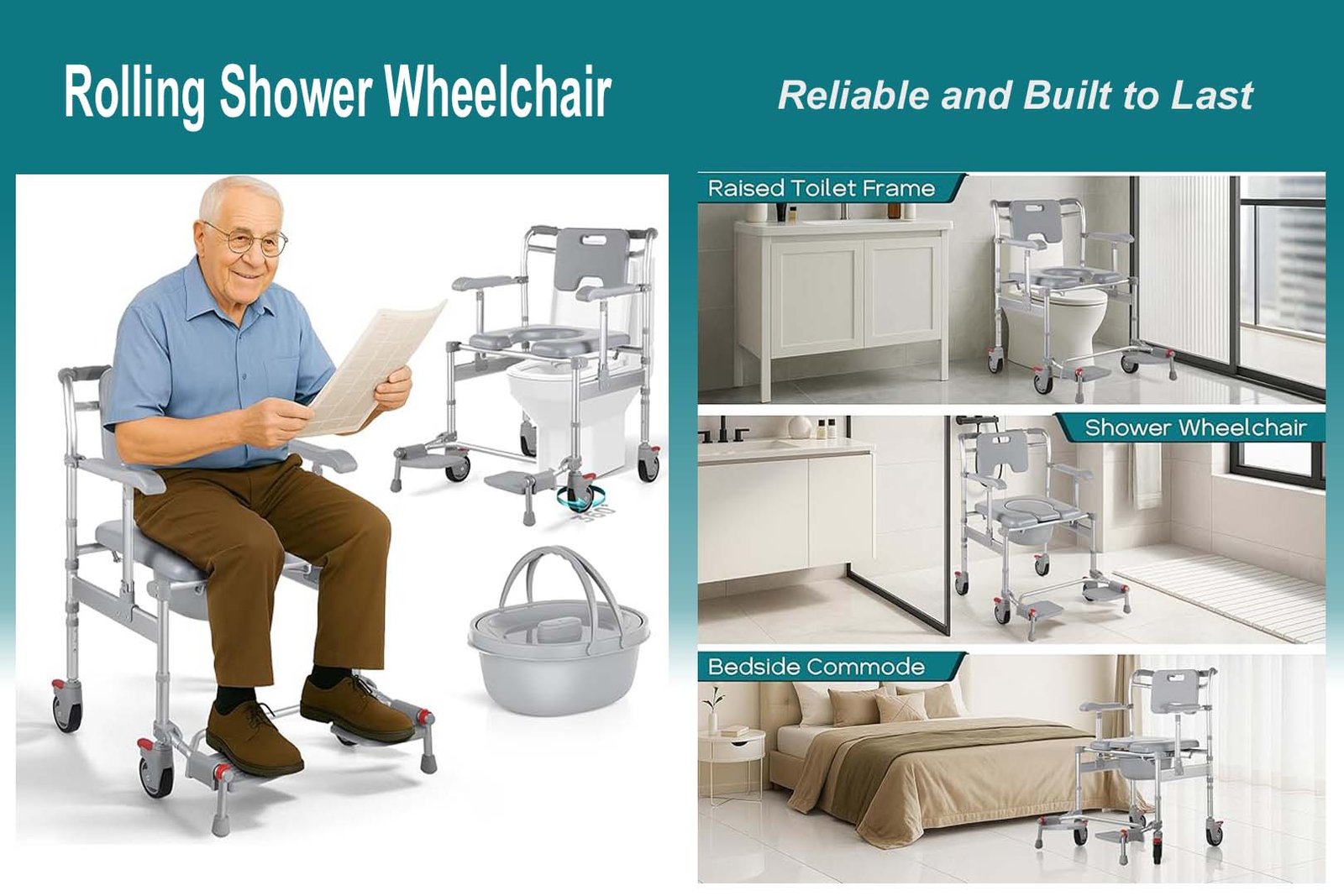 Rolling Commode and Shower Wheelchair