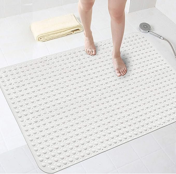 Non-slip mat placed in bathroom to prevent falls during patient care at home