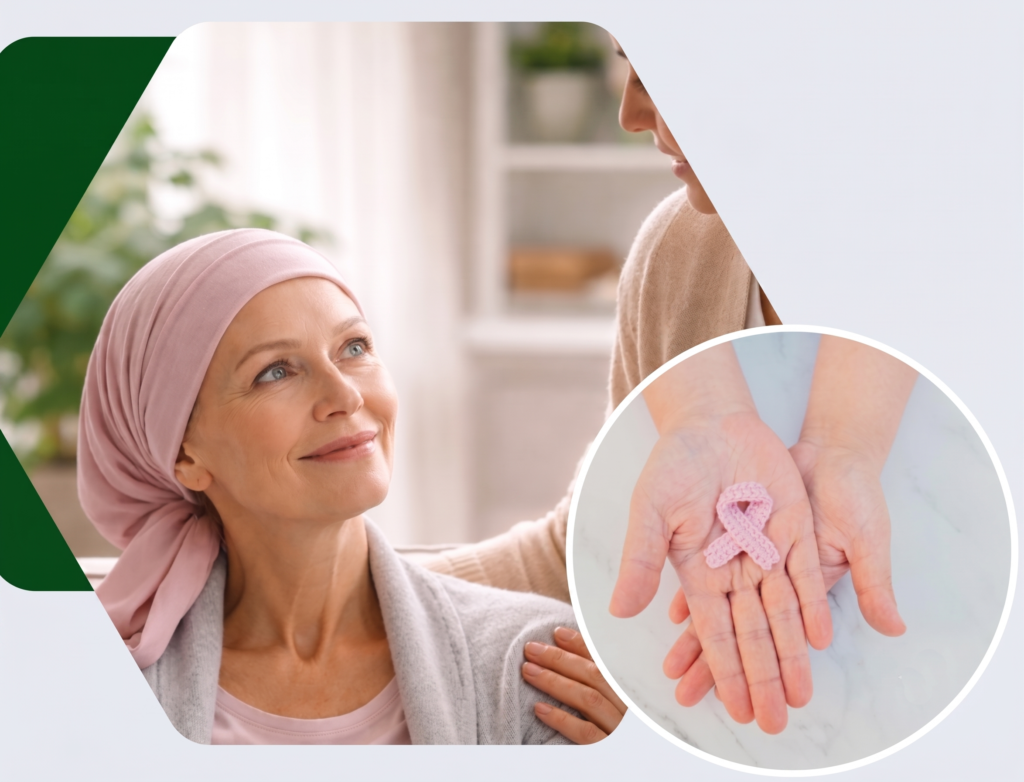 کینسر کی مریضہ کے ساتھ ایک تیماردار 