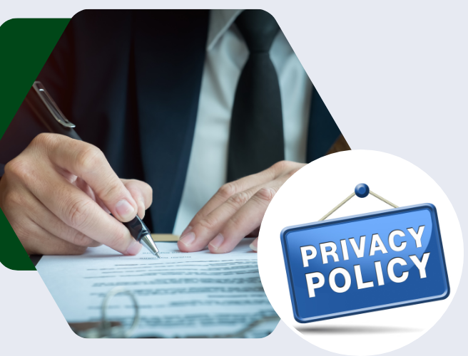 A man is writing some text about privacy policy.